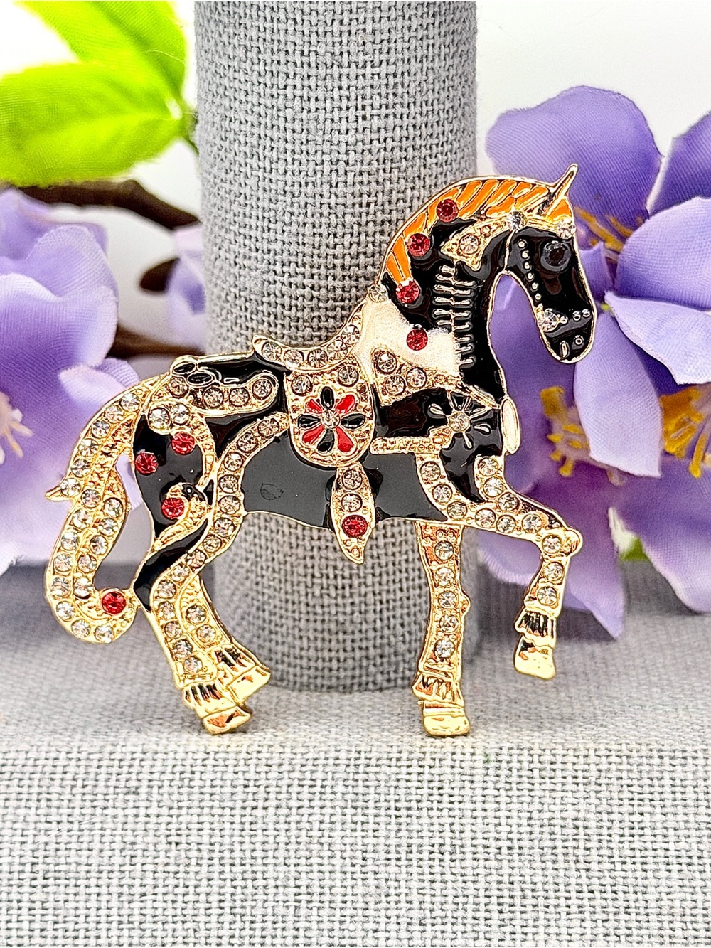 Prancing Black Horse Brooch
